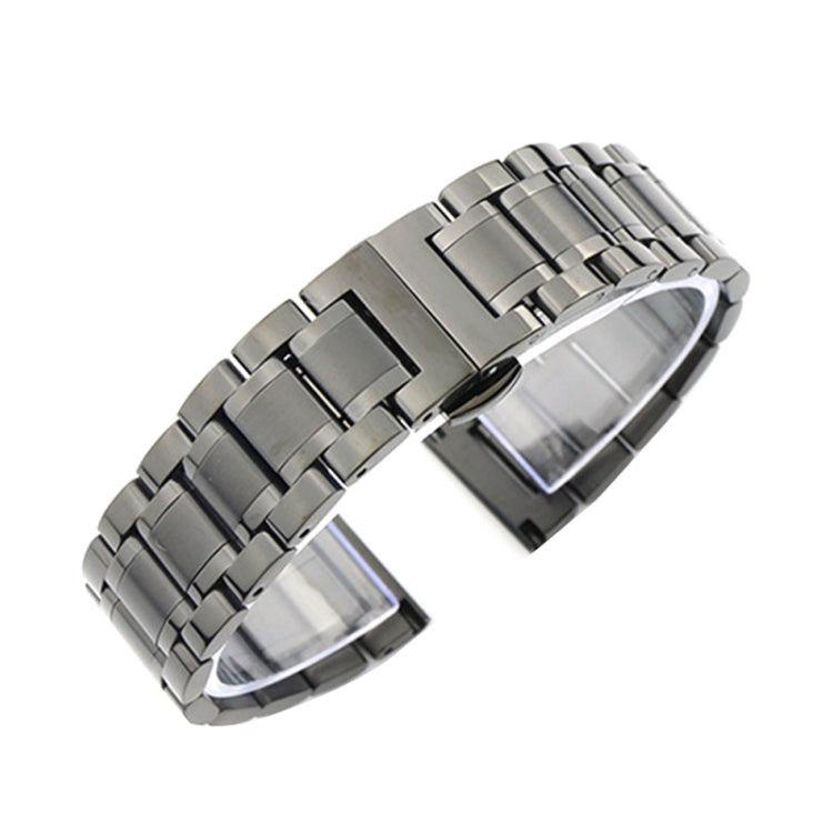 20mm Steel Bracelet Butterfly Buckle Five Beads Unisex Stainless Steel Solid Watch Strap, Color:Black - 20mm Bands by PMC TechLife | Online Shopping South Africa | PMC TechLife
