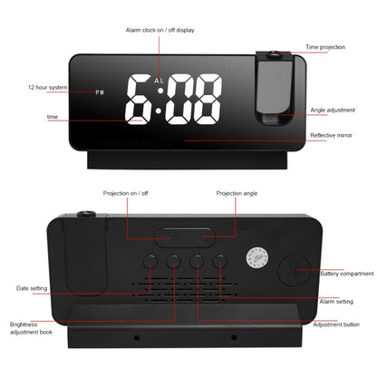 S282 Colorful Font Mute Electronic Digital Clock Mirror Projection Alarm Clock(Black Shell) - Alarm Clocks by PMC Jewellery | Online Shopping South Africa | PMC Jewellery