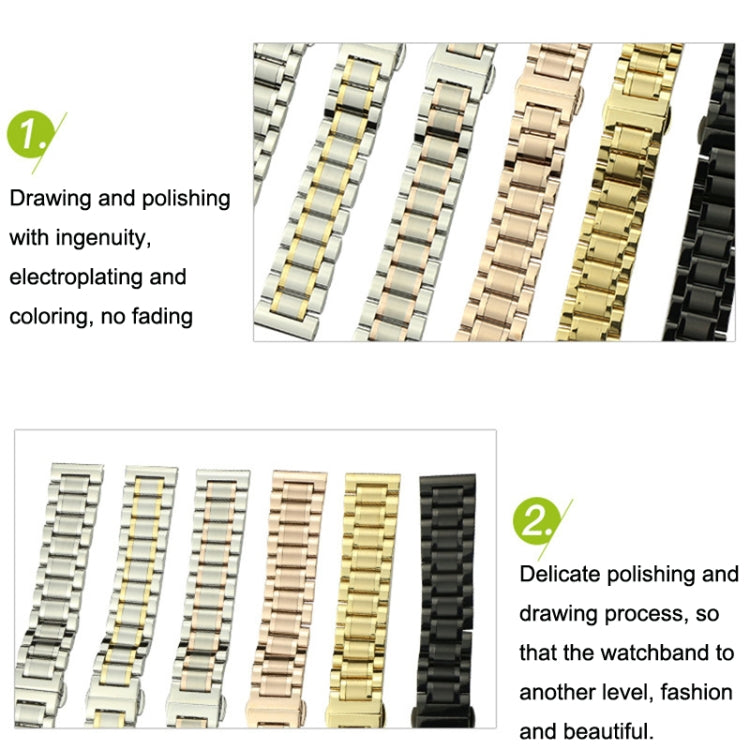 13mm Steel Bracelet Butterfly Buckle Five Beads Unisex Stainless Steel Solid Watch Strap, Color:Rose Gold - Watch Bands by PMC TechLife | Online Shopping South Africa | PMC TechLife