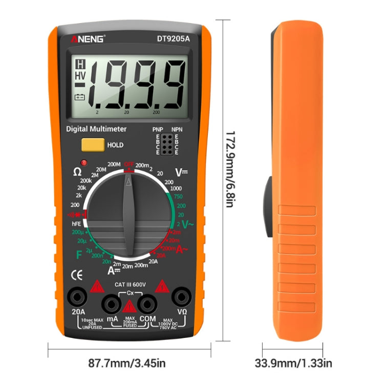 ANENG Automatic High-Precision Intelligent Digital Multimeter, Model:DT9205A HOLD Key(Red) - free shipping - PMC TechLife - Order now!