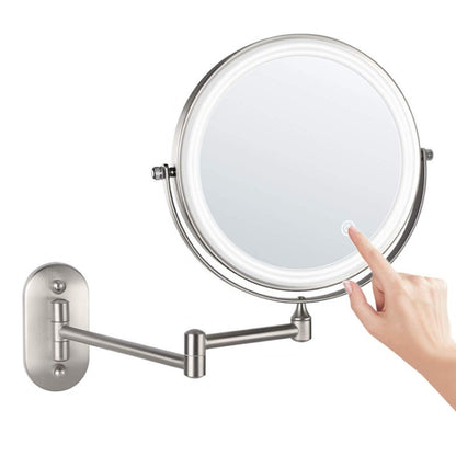 8 Inch Wall-Mounted Double-Sided Makeup Mirror LED Three-Tone Light Bathroom Mirror, Colour:Battery Models Matte Nickel Color(Seven Times Magnification) - Mirror by PMC Jewellery | Online Shopping South Africa | PMC Jewellery