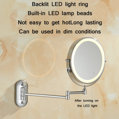 8 Inch Wall-Mounted Double-Sided Makeup Mirror LED Three-Tone Light Bathroom Mirror, Colour:Battery Models Matte Nickel Color(Seven Times Magnification) - Mirror by PMC Jewellery | Online Shopping South Africa | PMC Jewellery