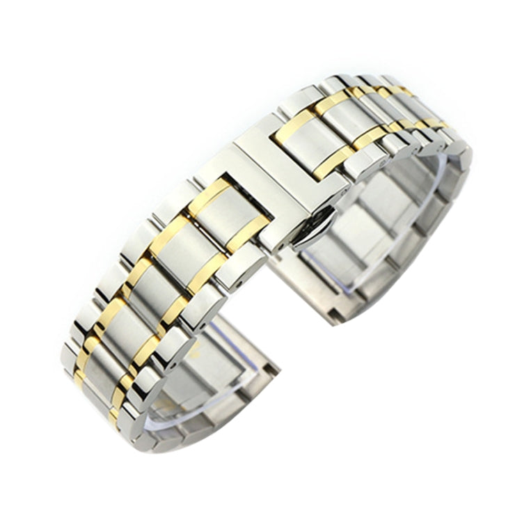 15mm Steel Bracelet Butterfly Buckle Five Beads Unisex Stainless Steel Solid Watch Strap, Color:Intermediate Gold - Watch Bands by PMC TechLife | Online Shopping South Africa | PMC TechLife