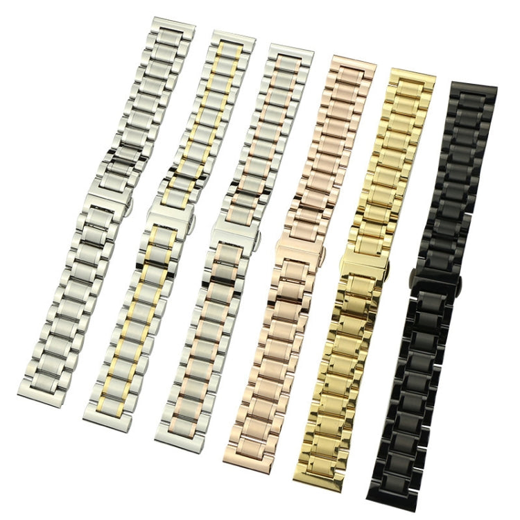 15mm Steel Bracelet Butterfly Buckle Five Beads Unisex Stainless Steel Solid Watch Strap, Color:Intermediate Gold - Watch Bands by PMC TechLife | Online Shopping South Africa | PMC TechLife