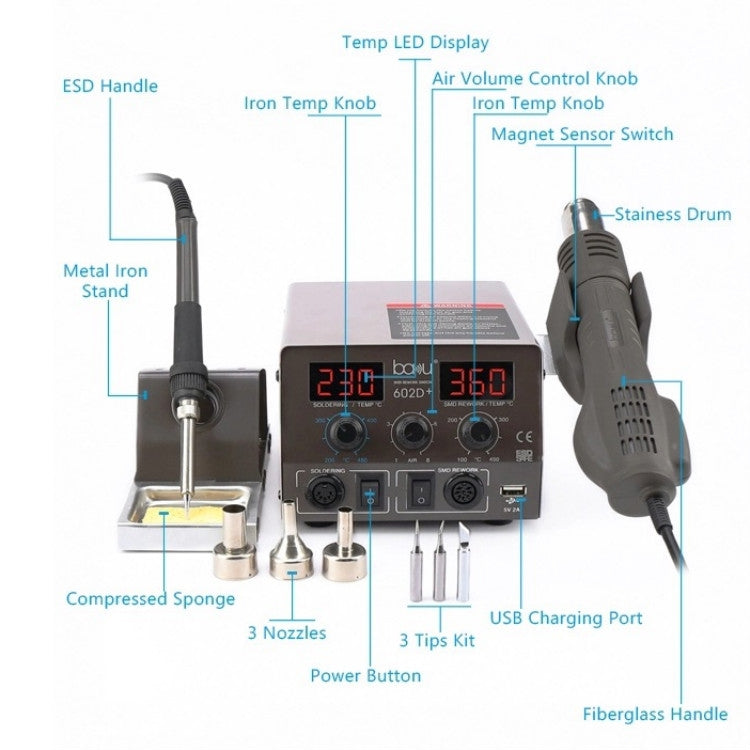 BAKU BA-602D+ Welding Station Set Dual Digital Display Mobile Phone Repair Tin Welding Tool, Specification:EU Plug - Repair Platform by BAKU | Online Shopping South Africa | PMC Jewellery