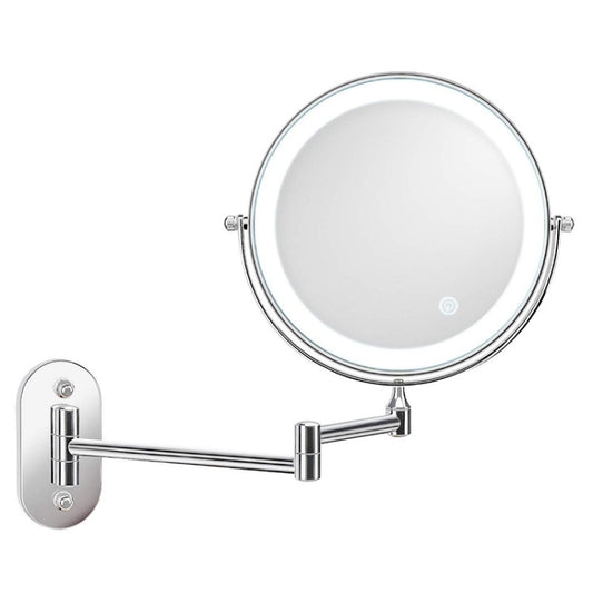 8 Inch Wall-Mounted Double-Sided Makeup Mirror LED Three-Tone Light Bathroom Mirror, Colour:Battery Models Silver(Ten Times Magnification) - Mirror by PMC Jewellery | Online Shopping South Africa | PMC Jewellery