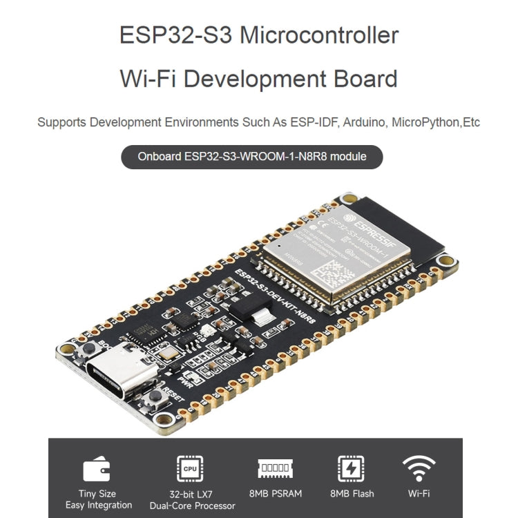 Waveshare ESP32-S3 Microcontroller 2.4GHz Wi-Fi Development Board ESP32-S3-WROOM-1-N8R8 Module Standard Ver. With Pinheader - Arduino Nucleo Accessories by Waveshare | Online Shopping South Africa | PMC TechLife | Buy Now Pay Later Mobicred
