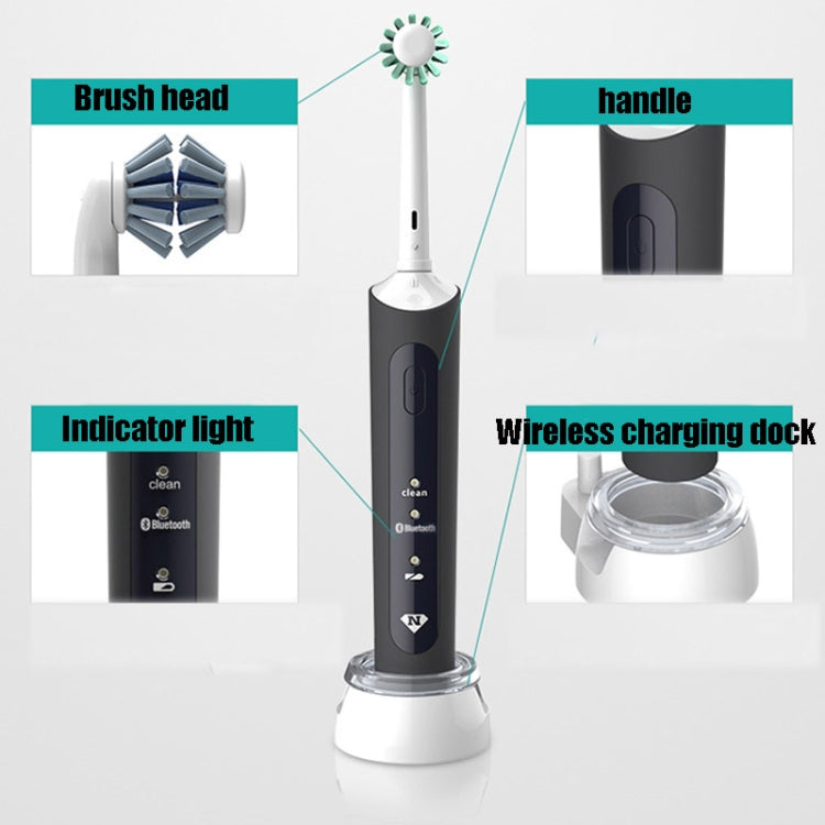 Wireless Rechargeable Waterproof Electric Toothbrush Rotary Brush Head(Black) - Toothbrushes by PMC Jewellery | Online Shopping South Africa | PMC Jewellery