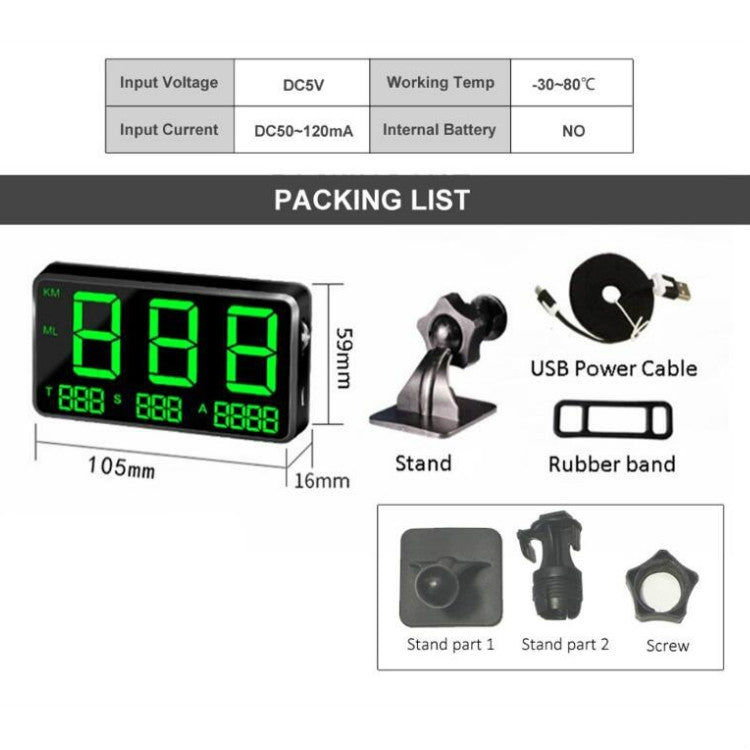 Kingneed C80 4.5inch HUD Car Head-up Display GPS Speed Meter Overspeed Alarm Mileage Altitude Clock(Black) - free shipping - PMC TechLife - Order now!