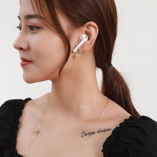 Universal Anti-lost Chain for Wireless Earphones Sweet and Simple Commuter Zircon Butterfly Anti-lost Necklace(Golden) - Anti-lost & Holder by PMC Jewellery | Online Shopping South Africa | PMC Jewellery