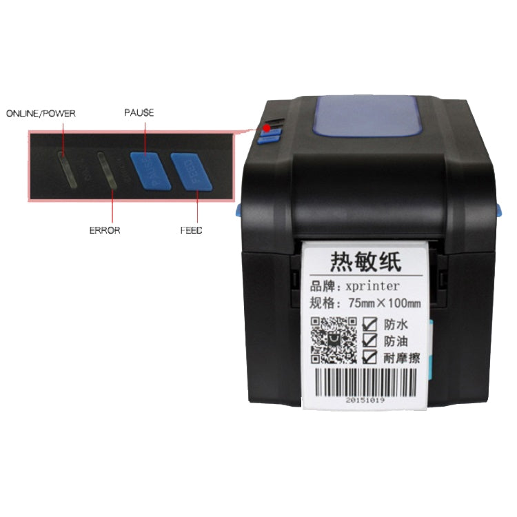 Xprinter XP-370B Barcode Printer Self-adhesive QR Code Printer Label Clothing Tag Thermal Ticket Machine(UK Plug) - free shipping - PMC TechLife - Order now!