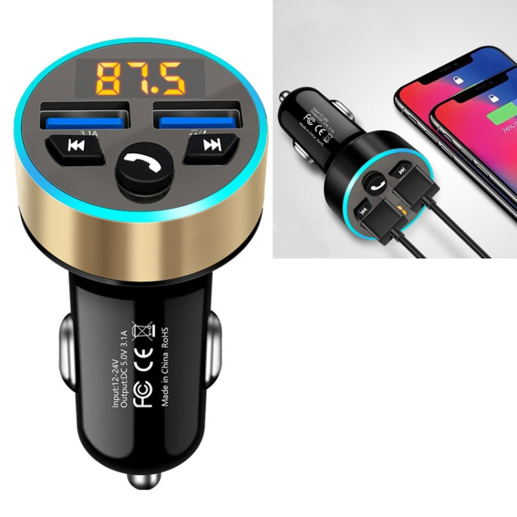 Halo Car MP3 Bluetooth Player Car Charger Car FM Transmitter 3.1A Car Charger(Tyrant Gold) - Car Charger by PMC Jewellery | Online Shopping South Africa | PMC Jewellery