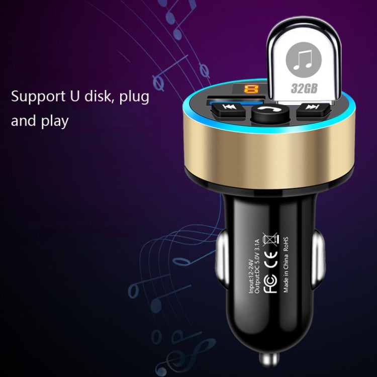 Halo Car MP3 Bluetooth Player Car Charger Car FM Transmitter 3.1A Car Charger(Tyrant Gold) - Car Charger by PMC TechLife | Online Shopping South Africa | PMC TechLife