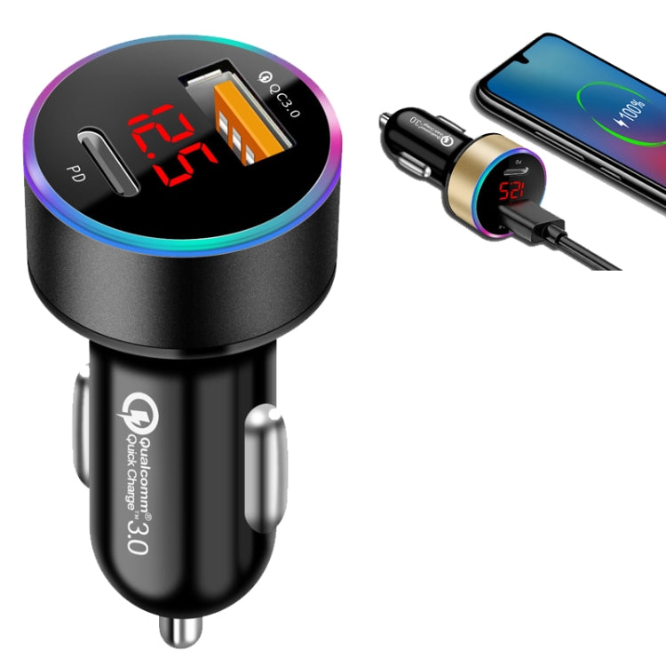 Aluminum Alloy Digital Display PD+QC3.0 Car Charger Multifunctional Car Charger(Elegant Black) - Car Charger by PMC Jewellery | Online Shopping South Africa | PMC Jewellery