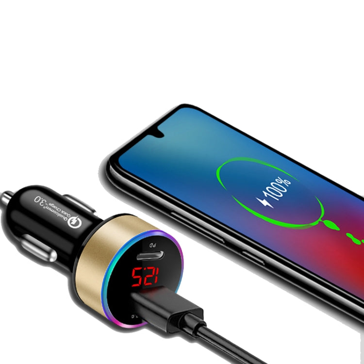Aluminum Alloy Digital Display PD+QC3.0 Car Charger Multifunctional Car Charger(Elegant Black) - Car Charger by PMC TechLife | Online Shopping South Africa | PMC TechLife