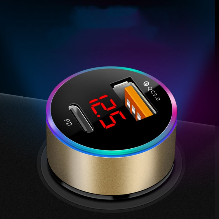 Aluminum Alloy Digital Display PD+QC3.0 Car Charger Multifunctional Car Charger( Gold) - Car Charger by PMC TechLife | Online Shopping South Africa | PMC TechLife