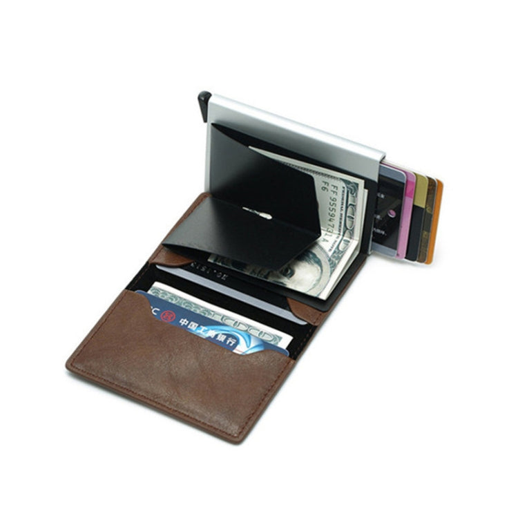 Automatic Elastic Card Type Anti-magnetic RFID Anti-theft Retro Card Package Universal Leather Metal Wallet(Blue) - Card & Passport Bags by PMC Jewellery | Online Shopping South Africa | PMC Jewellery