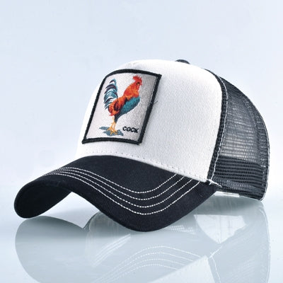 Cotton Embroidered Animal Baseball Cap(White Cock) - Peaked Cap by PMC Jewellery | Online Shopping South Africa | PMC Jewellery