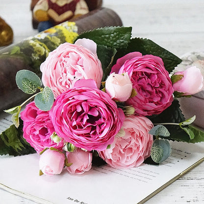 Beautiful Rose Peony Artificial Silk Flowers Small Bouquet Fores Home Party Spring Wedding Decoration Fake Flower(Pink and dark pink) - Decorative Flowers & Wreaths by PMC Jewellery | Online Shopping South Africa | PMC Jewellery