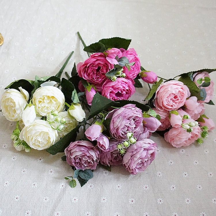 Beautiful Rose Peony Artificial Silk Flowers Small Bouquet Fores Home Party Spring Wedding Decoration Fake Flower(Pink and dark pink) - free shipping - PMC TechLife - Order now!