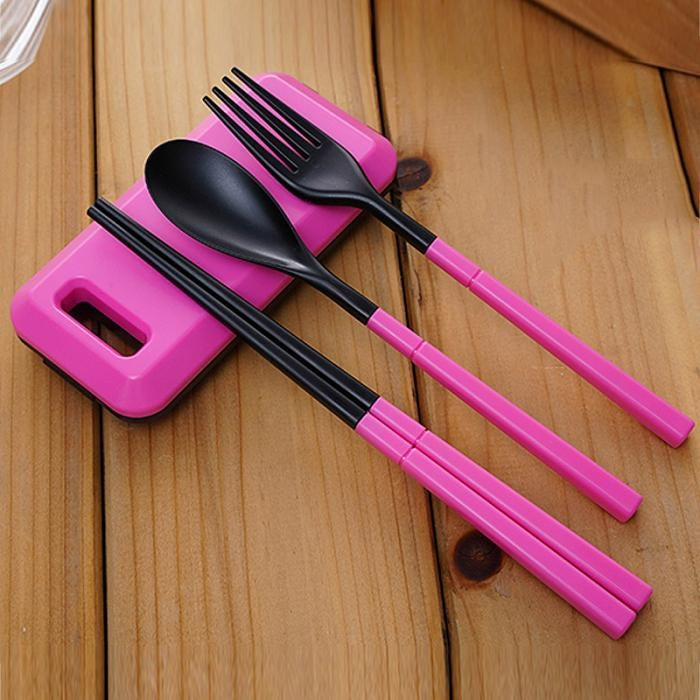 3 in 1 ABS Folding Dinnerware Cutlery Fork Chopsticks Set with Storage Box Outdoor Camping Hiking Traveling Tableware Set(Orange) - Cookwares & Tablewares by PMC Jewellery | Online Shopping South Africa | PMC Jewellery