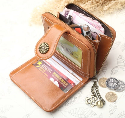 Vintage Button Phone Purses Women Wallets Female Purse Leather Brand Retro Ladies Long Zipper Woman Wallet Card Clutch(Long yellow) - Wallets by PMC Jewellery | Online Shopping South Africa | PMC Jewellery