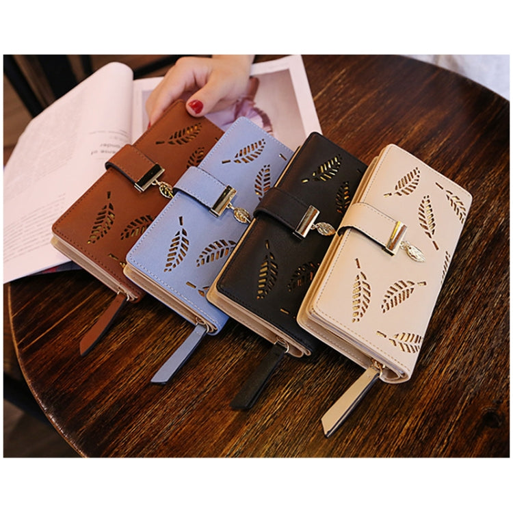 Long Gold Hollow Leaves Coin Purse Card Holders Wallet for Women(Brown) - Wallets by PMC TechLife | Online Shopping South Africa | PMC TechLife