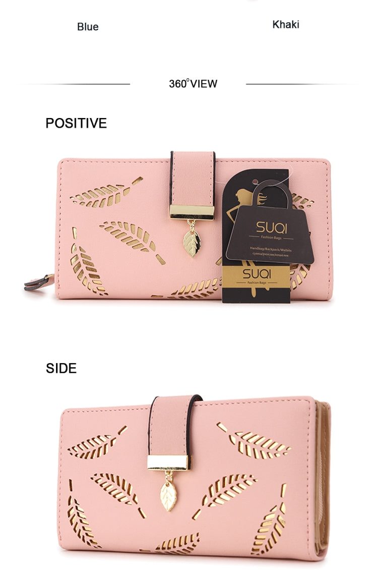 Long Gold Hollow Leaves Coin Purse Card Holders Wallet for Women(Brown) - Wallets by PMC TechLife | Online Shopping South Africa | PMC TechLife