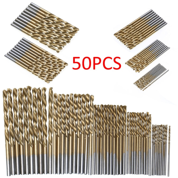 50 PCS/Set Titanium Coated Drill Bits High Speed Steel Drill Bit Set Power Drilling Tools - Drill & Drill Bits by PMC Jewellery | Online Shopping South Africa | PMC Jewellery