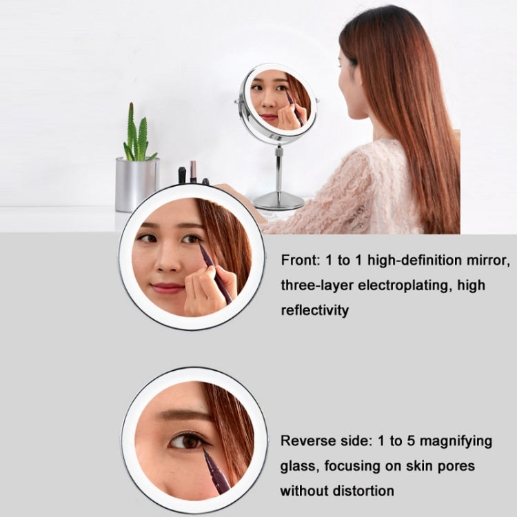 Desktop Double-SidedRound LED Luminous Makeup Mirror Liftable Magnifying Mirror, Specification:Plane + 7 Times Magnification(8-inch Rechargeable) - Mirror by PMC Jewellery | Online Shopping South Africa | PMC Jewellery