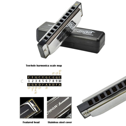 Swan 10 Holes Full-scale Bruce Harmonica Beginner Children Adult Students Playing Musical Instruments - Wind Instruments by PMC Jewellery | Online Shopping South Africa | PMC Jewellery