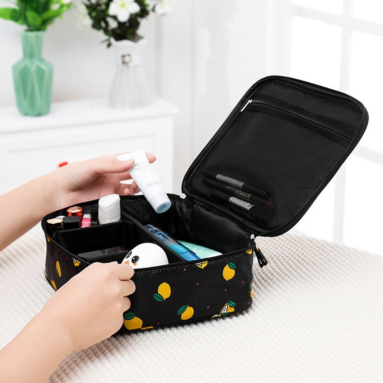 Large Capacity Portable Lady Waterproof Padded Travel Cosmetic Bag Beautician Storage Bags Women Makeup Bag(Style B Black Lemon) - Storage Boxes by PMC Jewellery | Online Shopping South Africa | PMC Jewellery