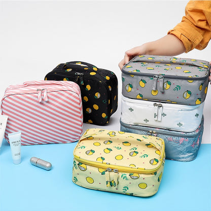 Large Capacity Portable Lady Waterproof Padded Travel Cosmetic Bag Beautician Storage Bags Women Makeup Bag(Style B Black Lemon) - Storage Boxes by PMC Jewellery | Online Shopping South Africa | PMC Jewellery