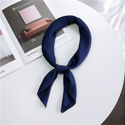 Soft Imitated Silk Fabric Solid Color Small Square Scarf Professional Silk Scarf for Women, Length: 70cm(Navy Blue) - Scarf by PMC Jewellery | Online Shopping South Africa | PMC Jewellery