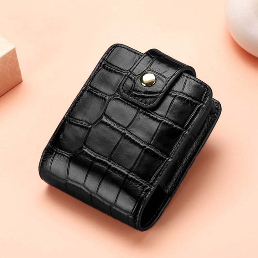 Simple Cowhide Crocodile Pattern Lipstick Bag Storage Portable Makeup Bag With Mirror(Black) - Storage Boxes by PMC Jewellery | Online Shopping South Africa | PMC Jewellery