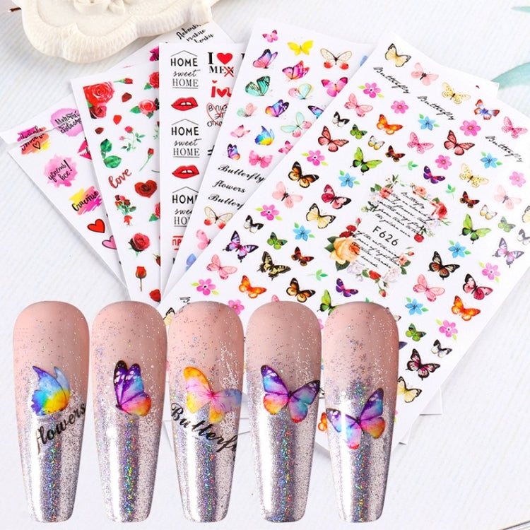 10pcs 3D Adhesive Butterfly Retro Rose Color Nail Art Sticker(F-628) - Nail Stickers by PMC Jewellery | Online Shopping South Africa | PMC Jewellery