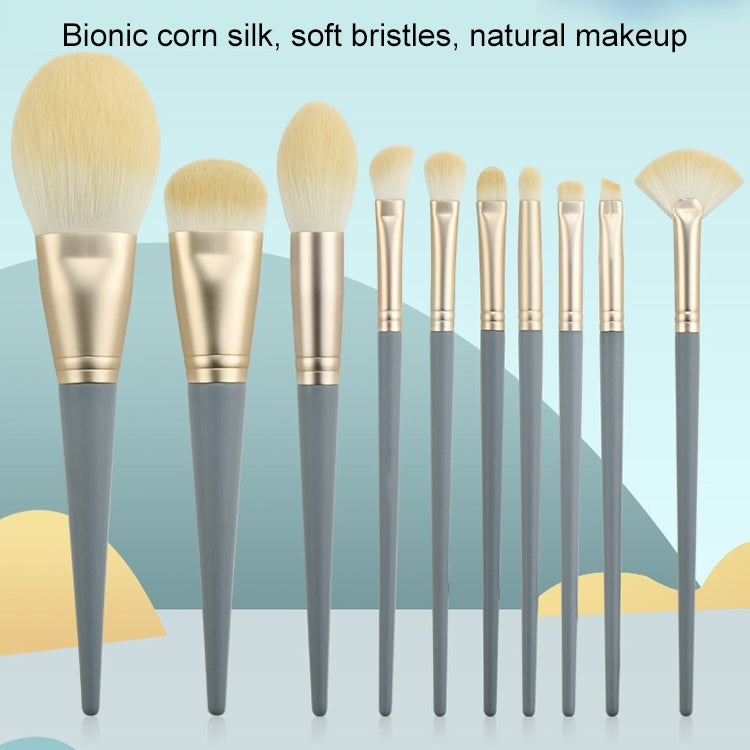 10 PCS / Set Makeup Brush Corn Silk Fiber Hair Loose Powder Brush Face And Eye Makeup Brush, Style:With Green Cylinder - Makeup Brushes by PMC Jewellery | Online Shopping South Africa | PMC Jewellery