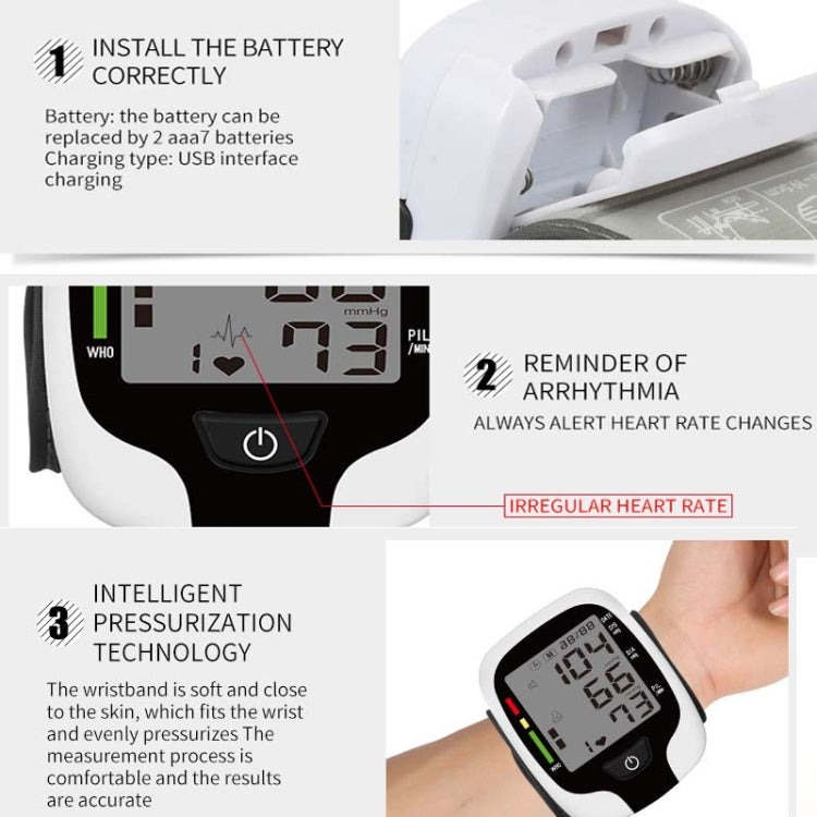 Wrist Type Electronic Blood Pressure Monitor Home Automatic Wrist Type Blood Pressure Measurement, Style: No Voice Announcement(White English) - Sphygmomanometer by PMC Jewellery | Online Shopping South Africa | PMC Jewellery