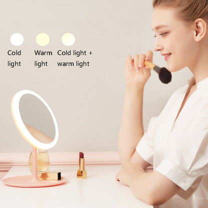 Make-Up Mirror With LED Light Fill Light Dormitory Desktop Dressing Small Mirror Girl Folding And Portable Mirror, Colour: Pink Rechargeable Three-color Light - Mirror by PMC Jewellery | Online Shopping South Africa | PMC Jewellery