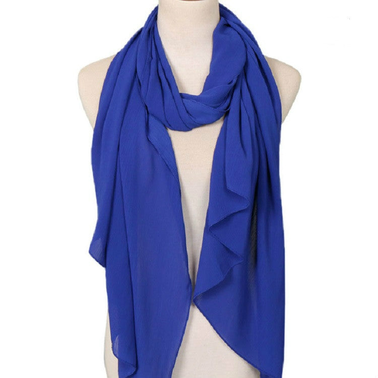 Women Solid Color Natural Fold Chiffon Shawl Scarf Turban, Size:180cm(Sapphire) - Scarf by PMC Jewellery | Online Shopping South Africa | PMC Jewellery