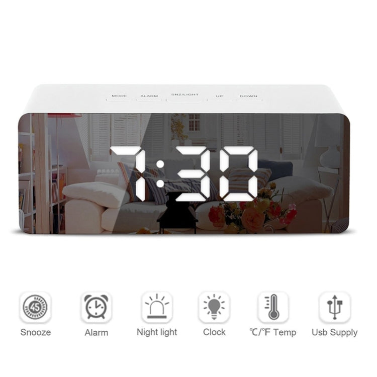 LED Mirror Alarm Clock Digital Snooze Table Clock Electronic Time Temperature Large Display  White Light - Wall Clock by PMC Jewellery | Online Shopping South Africa | PMC Jewellery