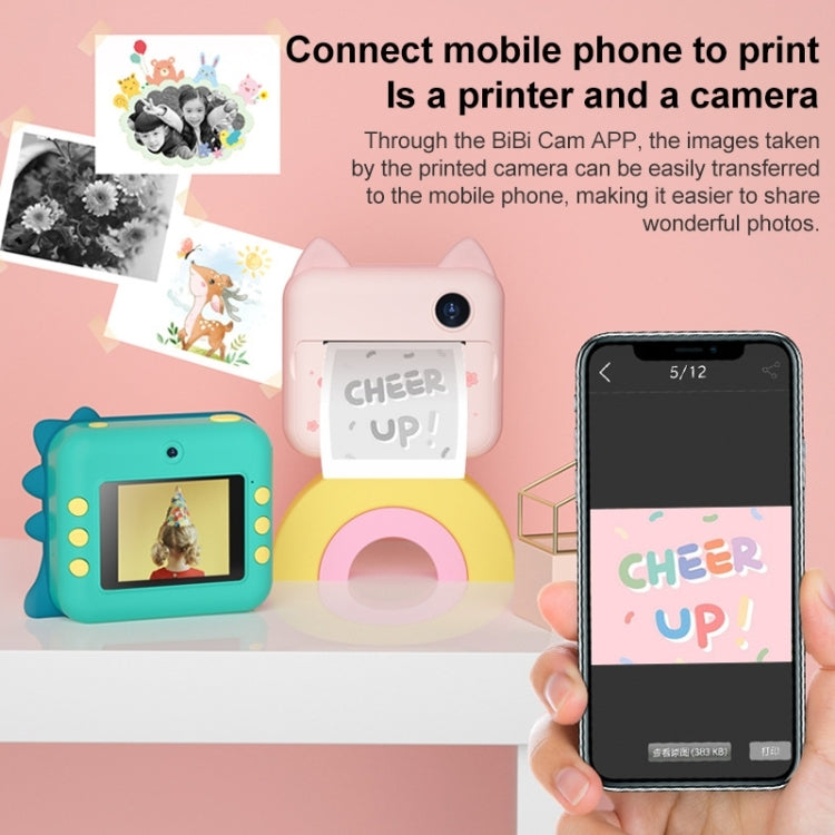 P1 No Card Children Instant Camera 1200W Front And Rear Dual-Lens Mini Print Photographic Digital Camera Toy(Pink Cat) - Children Cameras by PMC TechLife | Online Shopping South Africa | PMC TechLife