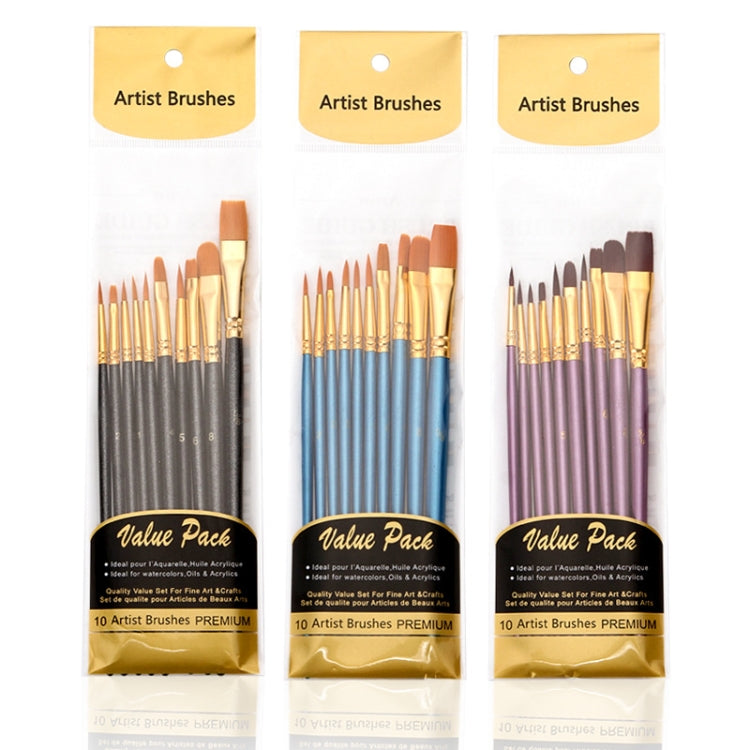ZHU TING 10 in 1 Pearl Rod Nylon Hair Combination Brush Oil Paint Brush(Black Rods) - Art Supplies by PMC TechLife | Online Shopping South Africa | PMC TechLife