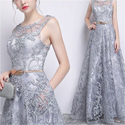 Banquet Lace Sleeveless  Long Party Formal Gown, Size:M(Grey) - Evening Dress by PMC Jewellery | Online Shopping South Africa | PMC Jewellery