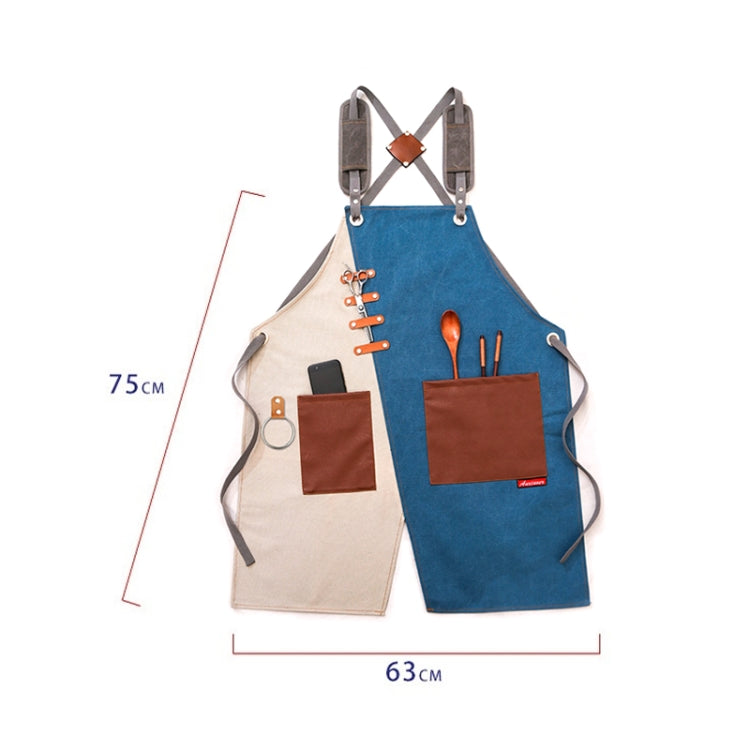 Denim Apron Barber Milk Tea Shop Waiter Overalls(Blue-white Shoulder Strap) - Aprons & Caps by PMC Jewellery | Online Shopping South Africa | PMC Jewellery