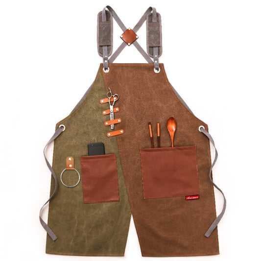 Denim Apron Barber Milk Tea Shop Waiter Overalls(Green-yellow Shoulder Strap) - Aprons & Caps by PMC Jewellery | Online Shopping South Africa | PMC Jewellery