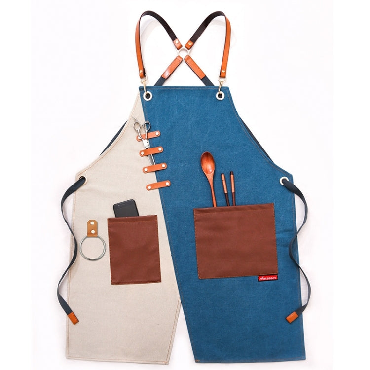 Denim Apron Barber Milk Tea Shop Waiter Overalls(Blue-white Hook Strap) - Aprons & Caps by PMC Jewellery | Online Shopping South Africa | PMC Jewellery