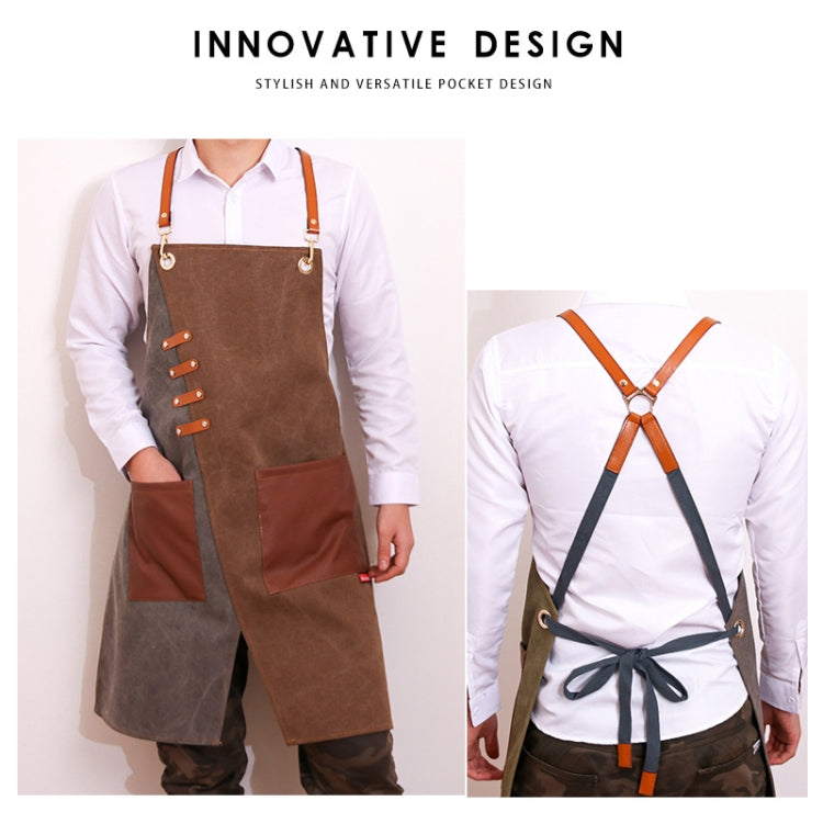 Denim Apron Barber Milk Tea Shop Waiter Overalls(Green-yellow Hook Strap) - Aprons & Caps by PMC Jewellery | Online Shopping South Africa | PMC Jewellery