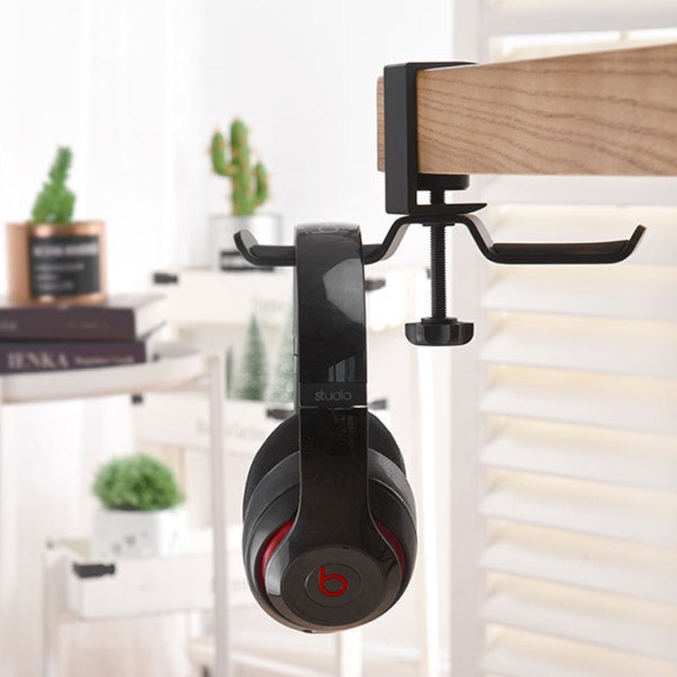 Universal Metal Headphone Double Bracket Headphone Hanger Desktop Lock Clip Headphone Display Shelf(Black) - Anti-lost & Holder by PMC TechLife | Online Shopping South Africa | PMC TechLife