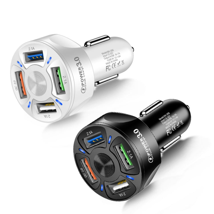 2 PCS BK-358 3A QC3.0 4USB Car Charger One For Four Mobile Phone Car Charger(White) - Car Charger by PMC TechLife | Online Shopping South Africa | PMC TechLife